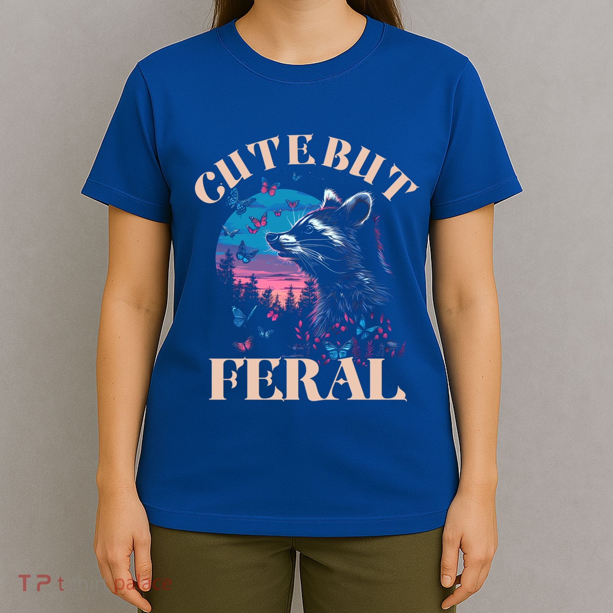 Cute But Feral Funny Raccoon Catching Butterfly Summer Gift T-Shirt