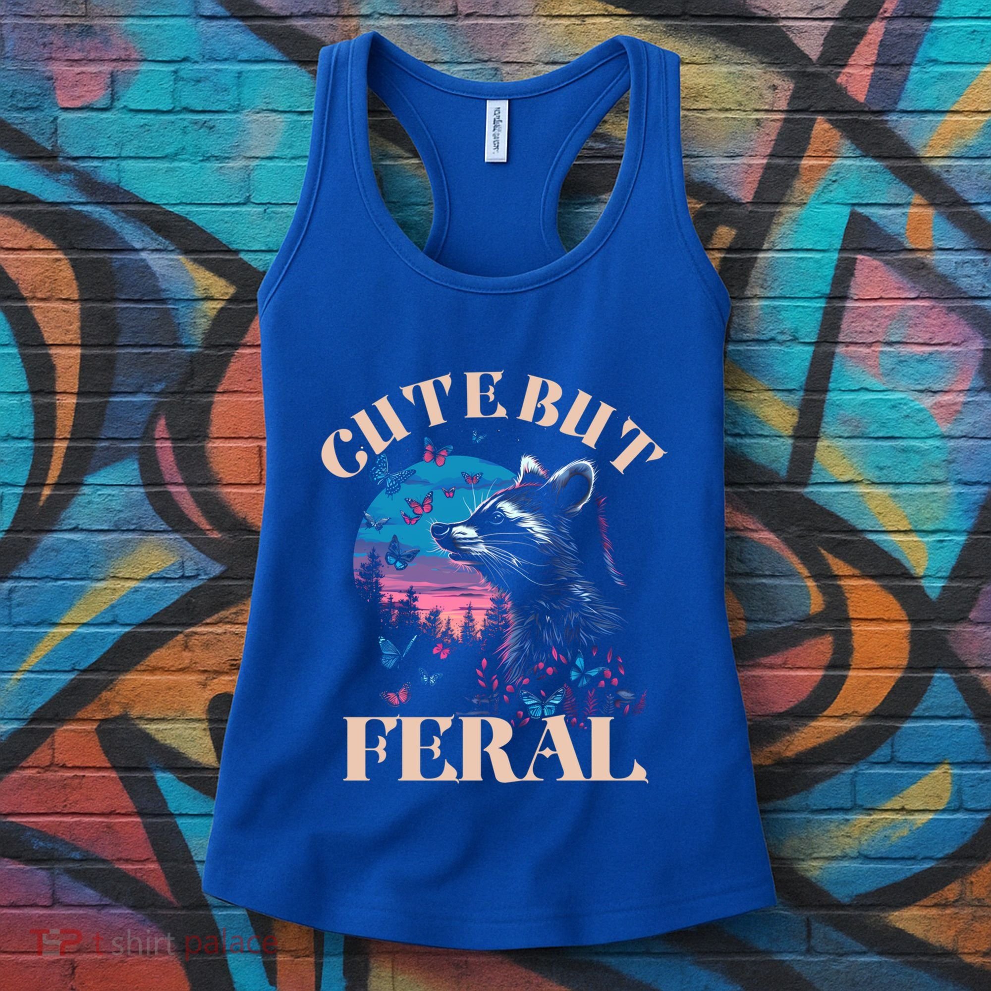 Cute But Feral Funny Raccoon Catching Butterfly Summer Gift Women's Tank Top