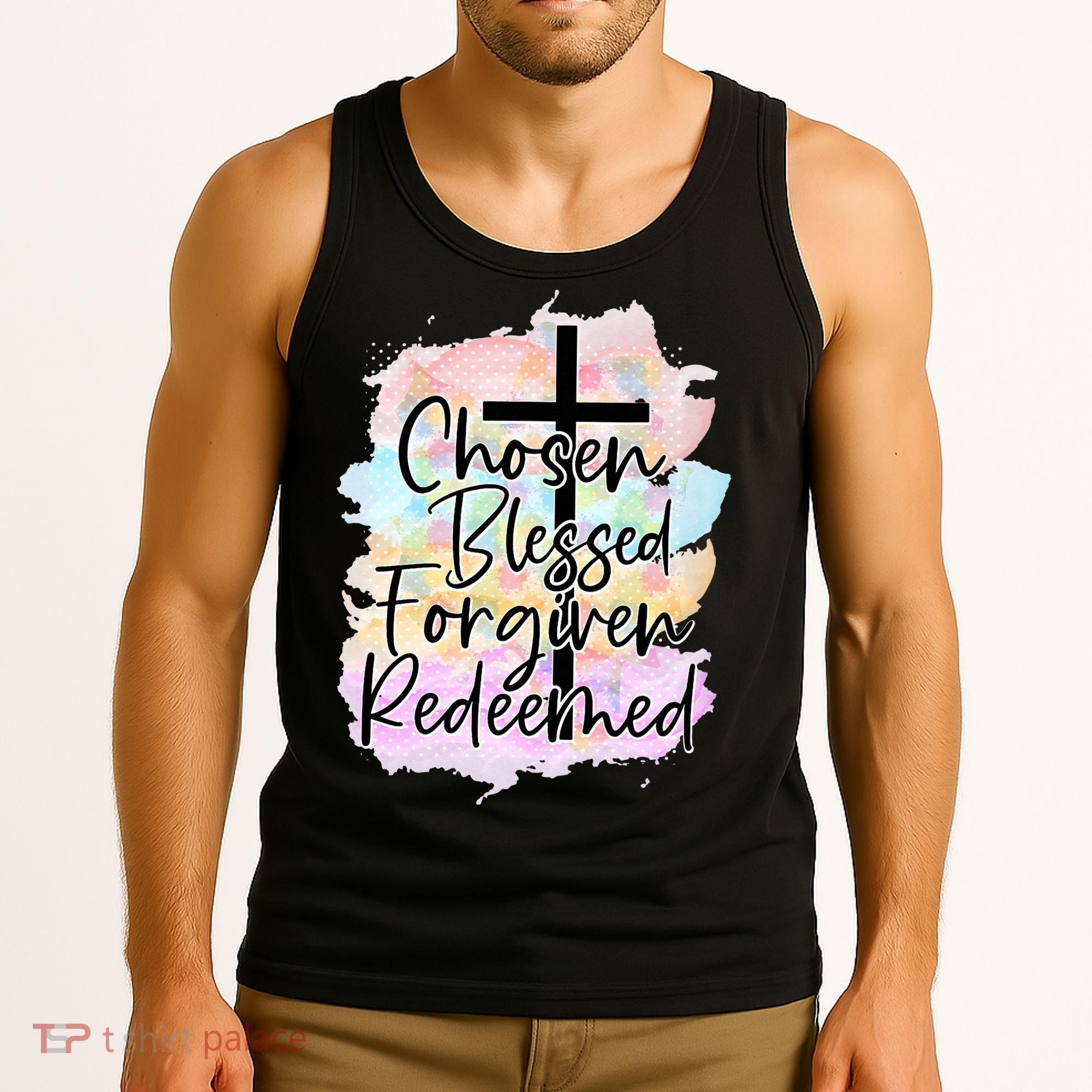 Chosen Blessed Forgiven Redeemed Christian Cross Jesus Cute Tank Top
