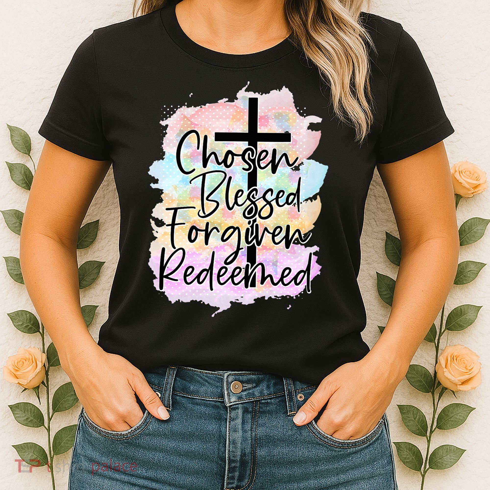 Chosen Blessed Forgiven Redeemed Christian Cross Jesus Cute Women's T-Shirt