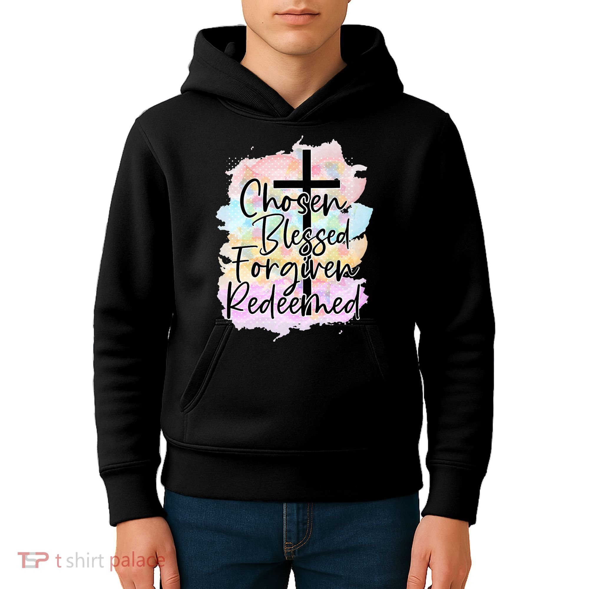 Chosen Blessed Forgiven Redeemed Christian Cross Jesus Cute Kids Hoodie