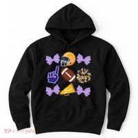 Coquette Bow Football Purple Gold Game Cheer Mom Touchdown Hoodie thumb 0