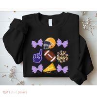 Coquette Bow Football Purple Gold Game Cheer Mom Touchdown Sweatshirt thumb 2