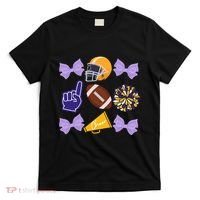 Coquette Bow Football Purple Gold Game Cheer Mom Touchdown T-Shirt thumb 0