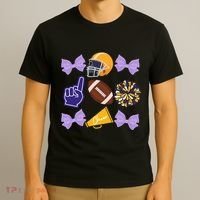 Coquette Bow Football Purple Gold Game Cheer Mom Touchdown T-Shirt thumb 3