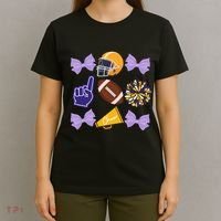 Coquette Bow Football Purple Gold Game Cheer Mom Touchdown T-Shirt thumb 4