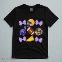 Coquette Bow Football Purple Gold Game Cheer Mom Touchdown T-Shirt thumb 5