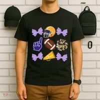 Coquette Bow Football Purple Gold Game Cheer Mom Touchdown T-Shirt thumb 6