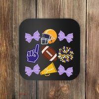 Coquette Bow Football Purple Gold Game Cheer Mom Touchdown Coaster thumb 0