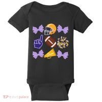 Coquette Bow Football Purple Gold Game Cheer Mom Touchdown Baby Bodysuit thumb 0