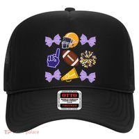 Coquette Bow Football Purple Gold Game Cheer Mom Touchdown Hat thumb 0