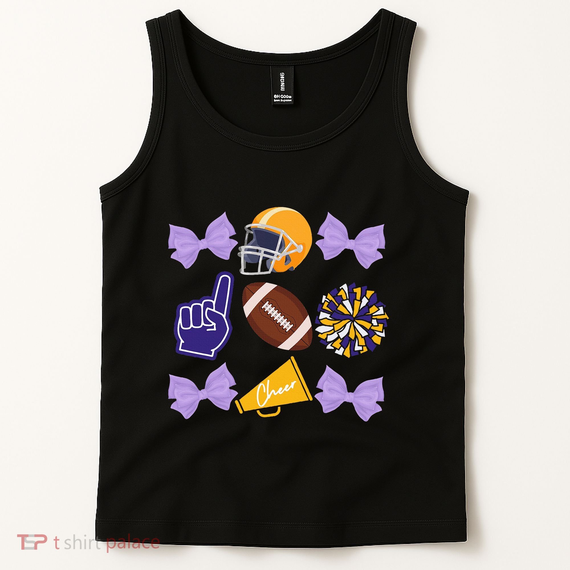 Coquette Bow Football Purple Gold Game Cheer Mom Touchdown Tank Top