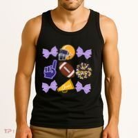 Coquette Bow Football Purple Gold Game Cheer Mom Touchdown Tank Top thumb 3