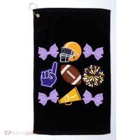 Coquette Bow Football Purple Gold Game Cheer Mom Touchdown Golf Towel thumb 0