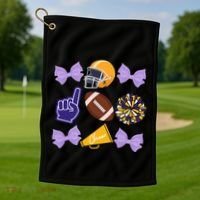 Coquette Bow Football Purple Gold Game Cheer Mom Touchdown Golf Towel thumb 1