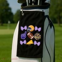 Coquette Bow Football Purple Gold Game Cheer Mom Touchdown Golf Towel thumb 2