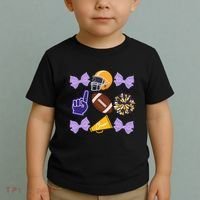 Coquette Bow Football Purple Gold Game Cheer Mom Touchdown Toddler T-Shirt thumb 2