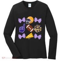 Coquette Bow Football Purple Gold Game Cheer Mom Touchdown Women's Long Sleeve Shirt thumb 0