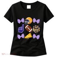 Coquette Bow Football Purple Gold Game Cheer Mom Touchdown Women's T-Shirt thumb 0