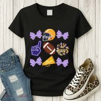 Coquette Bow Football Purple Gold Game Cheer Mom Touchdown Women's T-Shirt thumb 3