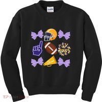 Coquette Bow Football Purple Gold Game Cheer Mom Touchdown Kids Sweatshirt thumb 0