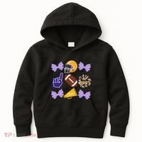 Coquette Bow Football Purple Gold Game Cheer Mom Touchdown Kids Hoodie thumb 0