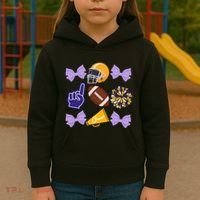 Coquette Bow Football Purple Gold Game Cheer Mom Touchdown Kids Hoodie thumb 3