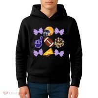 Coquette Bow Football Purple Gold Game Cheer Mom Touchdown Kids Hoodie thumb 4