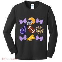 Coquette Bow Football Purple Gold Game Cheer Mom Touchdown Kids Long Sleeve Shirt thumb 0
