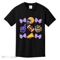 Coquette Bow Football Purple Gold Game Cheer Mom Touchdown Kids T-Shirt thumb 0