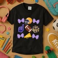 Coquette Bow Football Purple Gold Game Cheer Mom Touchdown Kids T-Shirt thumb 3