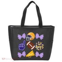 Coquette Bow Football Purple Gold Game Cheer Mom Touchdown Tote Bag thumb 0