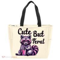 Cute But Feral Raccoon Funny Meme Tote Bag thumb 0