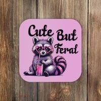 Cute But Feral Raccoon Funny Meme Coaster thumb 0