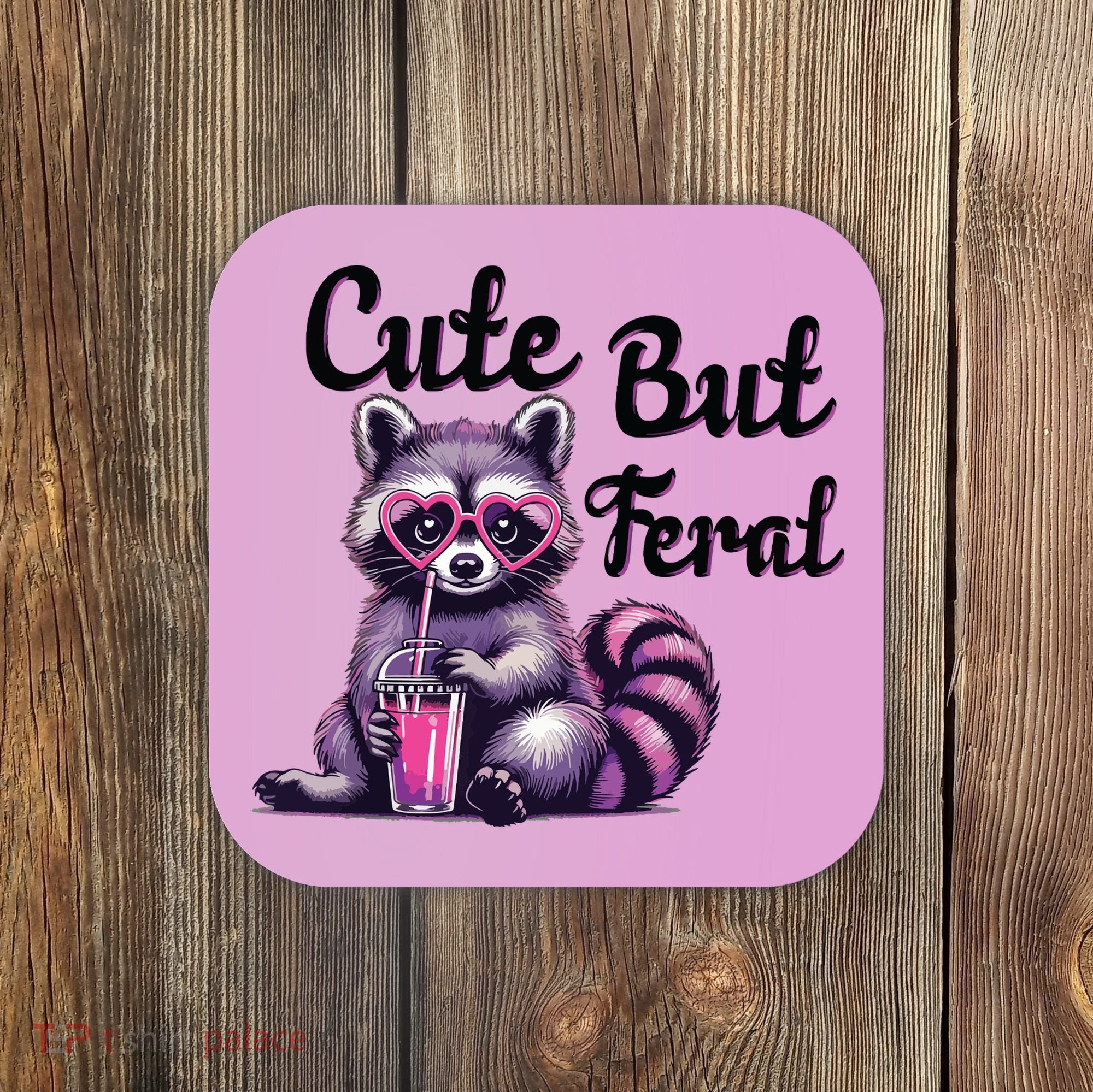 Cute But Feral Raccoon Funny Meme Coaster