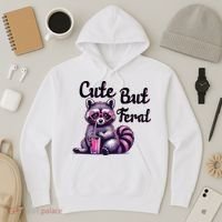 Cute But Feral Raccoon Funny Meme Hoodie thumb 3