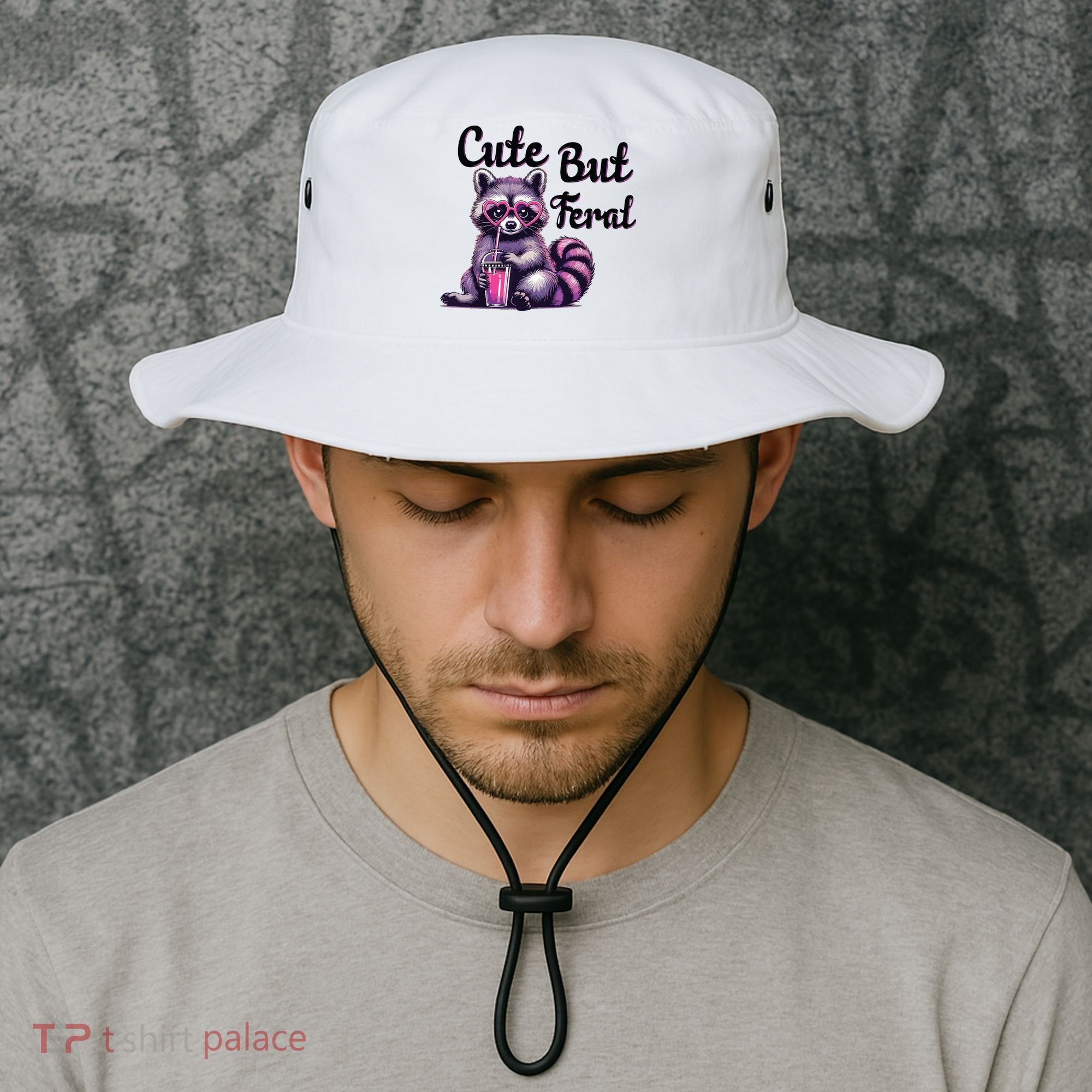 Cute But Feral Raccoon Funny Meme Bucket Hat