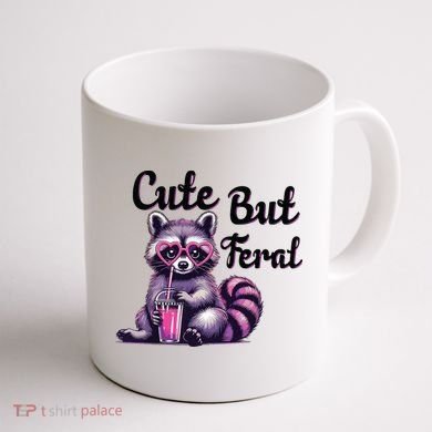 Cute But Feral Raccoon Funny Meme Coffee Mug back