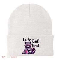 Cute But Feral Raccoon Funny Meme Beanie thumb 0