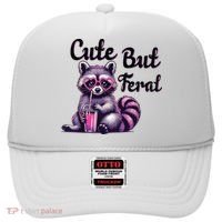Cute But Feral Raccoon Funny Meme Hat thumb 0