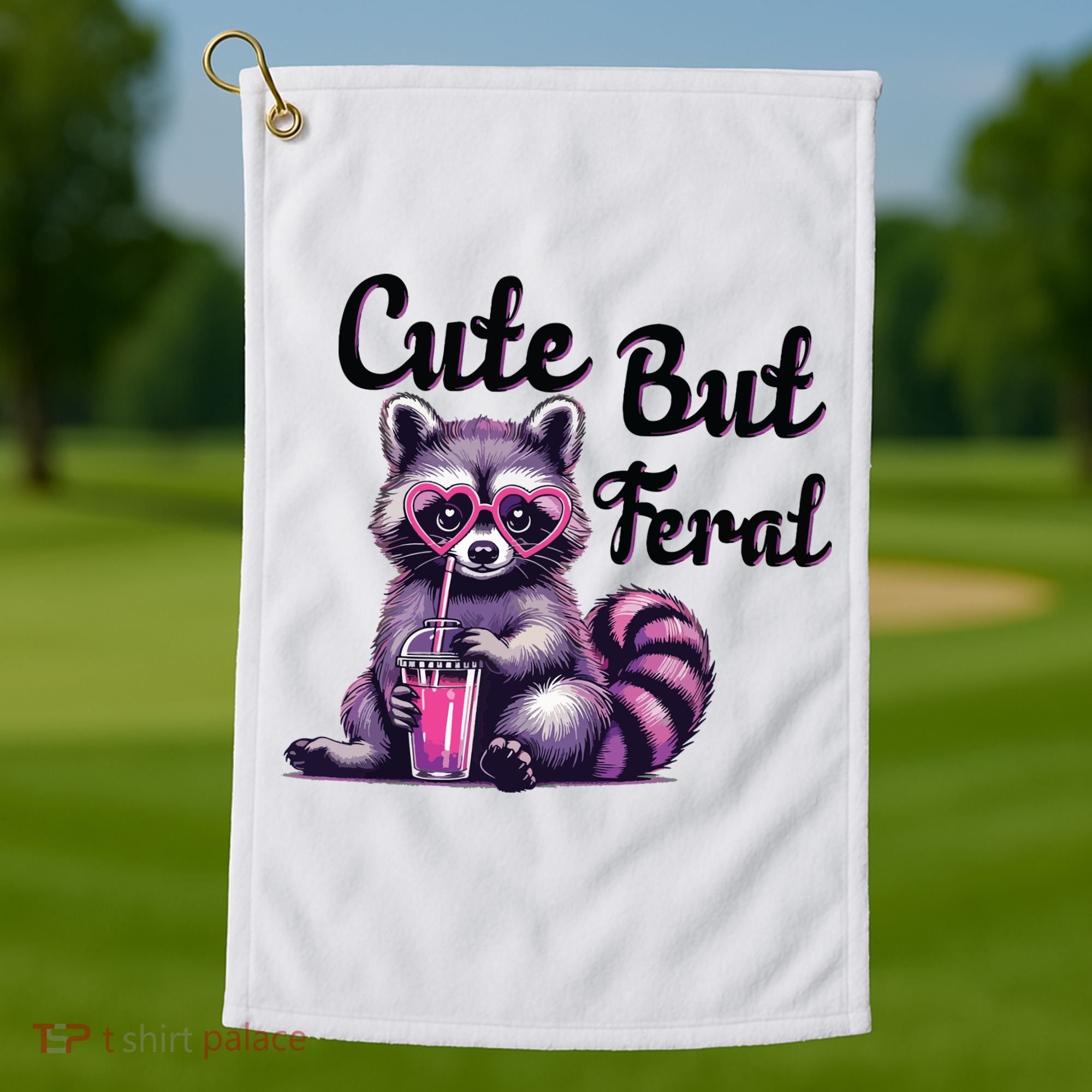 Cute But Feral Raccoon Funny Meme Golf Towel