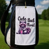 Cute But Feral Raccoon Funny Meme Golf Towel thumb 2