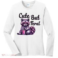 Cute But Feral Raccoon Funny Meme Women's Long Sleeve Shirt thumb 0