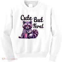Cute But Feral Raccoon Funny Meme Kids Sweatshirt thumb 0