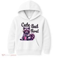 Cute But Feral Raccoon Funny Meme Kids Hoodie thumb 0