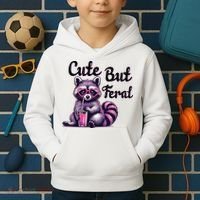 Cute But Feral Raccoon Funny Meme Kids Hoodie thumb 2
