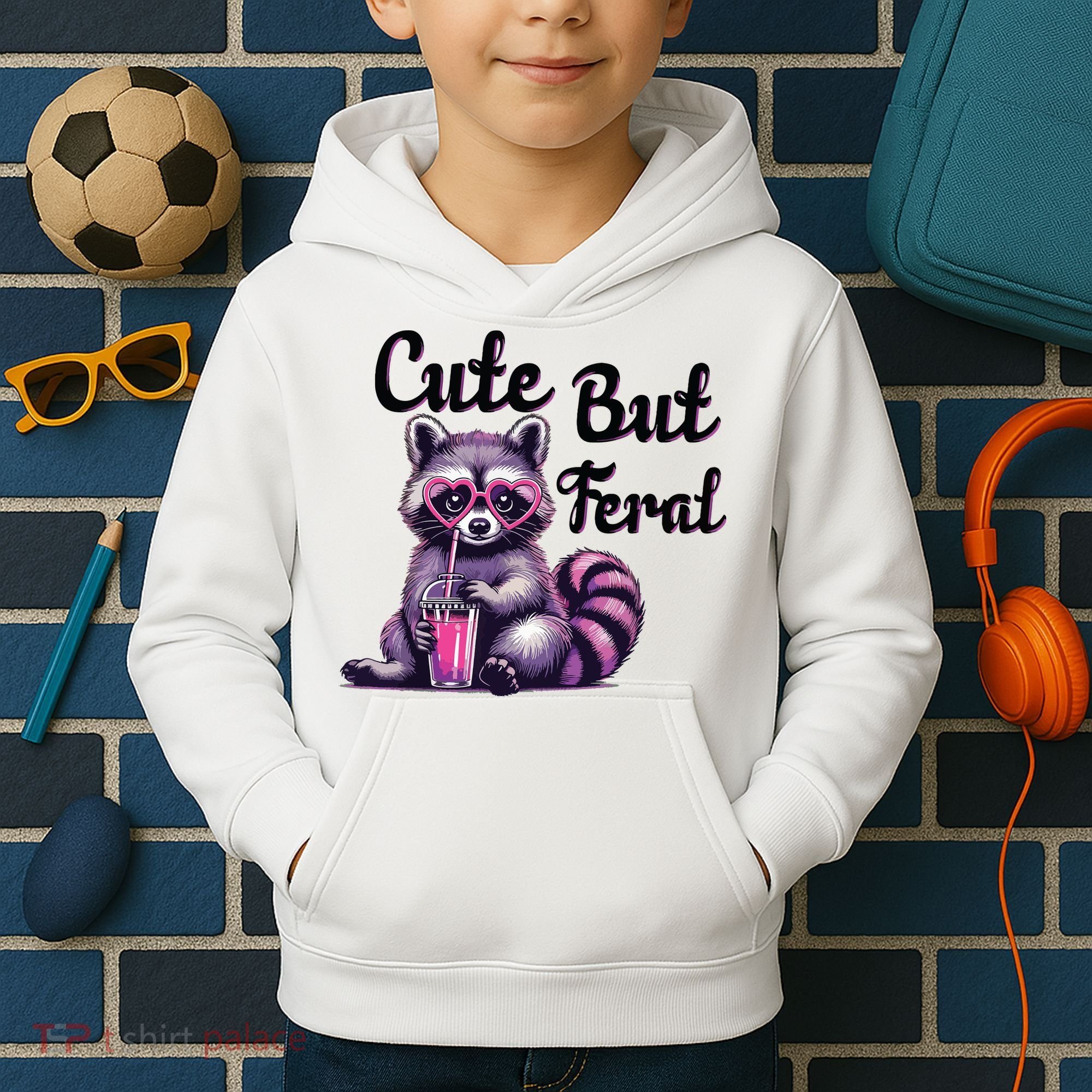 Cute But Feral Raccoon Funny Meme Kids Hoodie