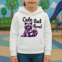 Cute But Feral Raccoon Funny Meme Kids Hoodie thumb 3