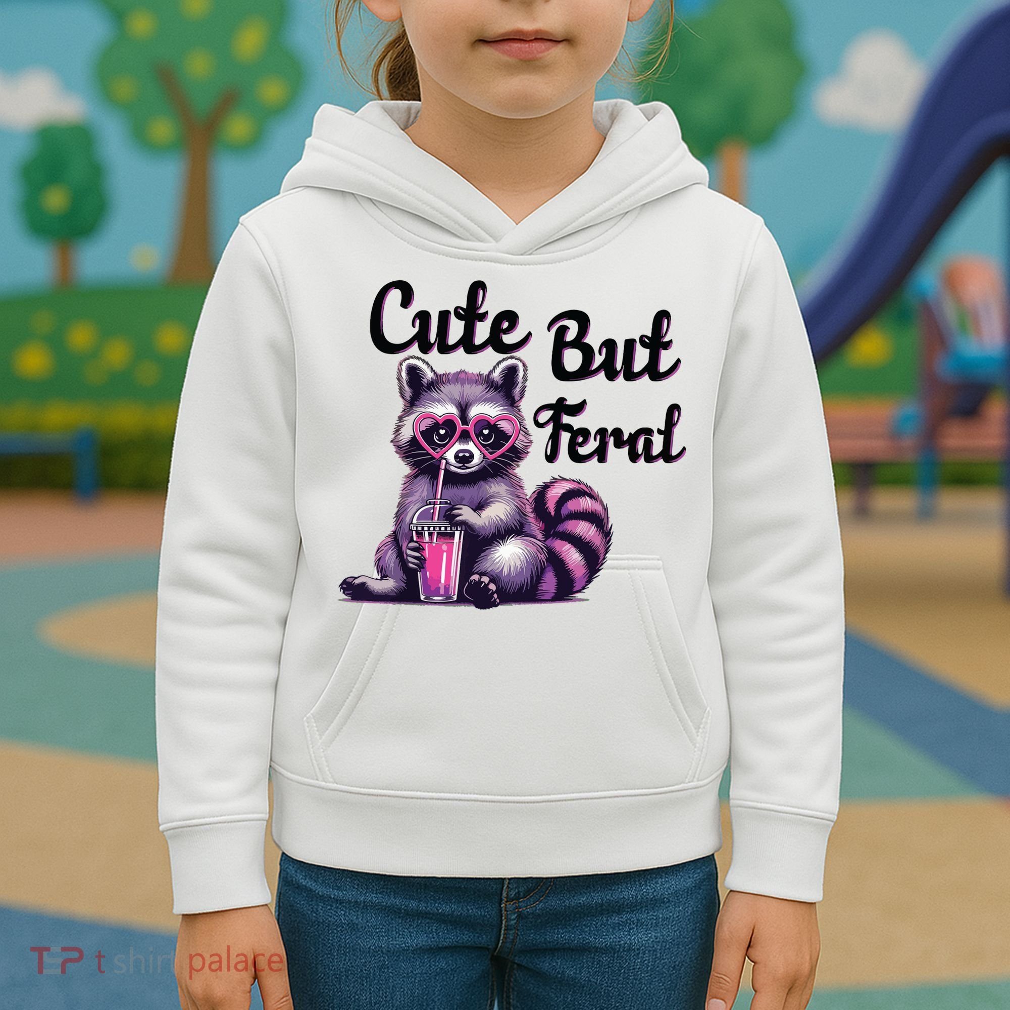 Cute But Feral Raccoon Funny Meme Kids Hoodie
