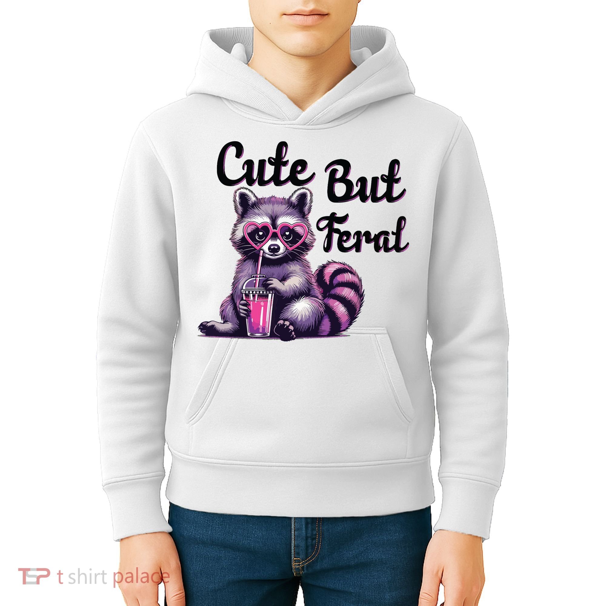 Cute But Feral Raccoon Funny Meme Kids Hoodie